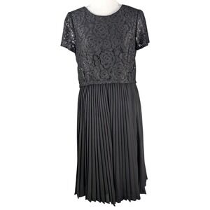 Adrianna Papell A-line Dress Sz 8 Black Lace Overlay Pleated Skirt Knee Timeless